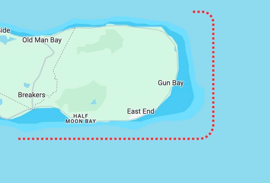Map of the East End fishing area for fishing charters in Grand Cayman