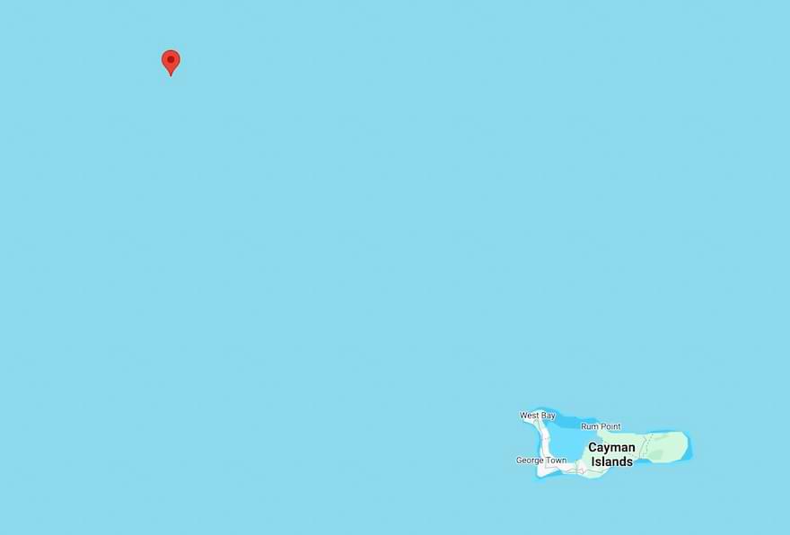 Map showing the 60-mile bank fishing location west of Grand Cayman
