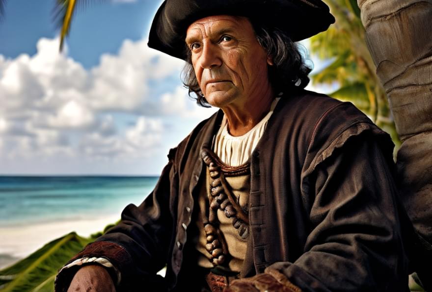 A depiction of Christopher Columbus observing the Cayman Islands, marking a pivotal moment in grand Cayman history
