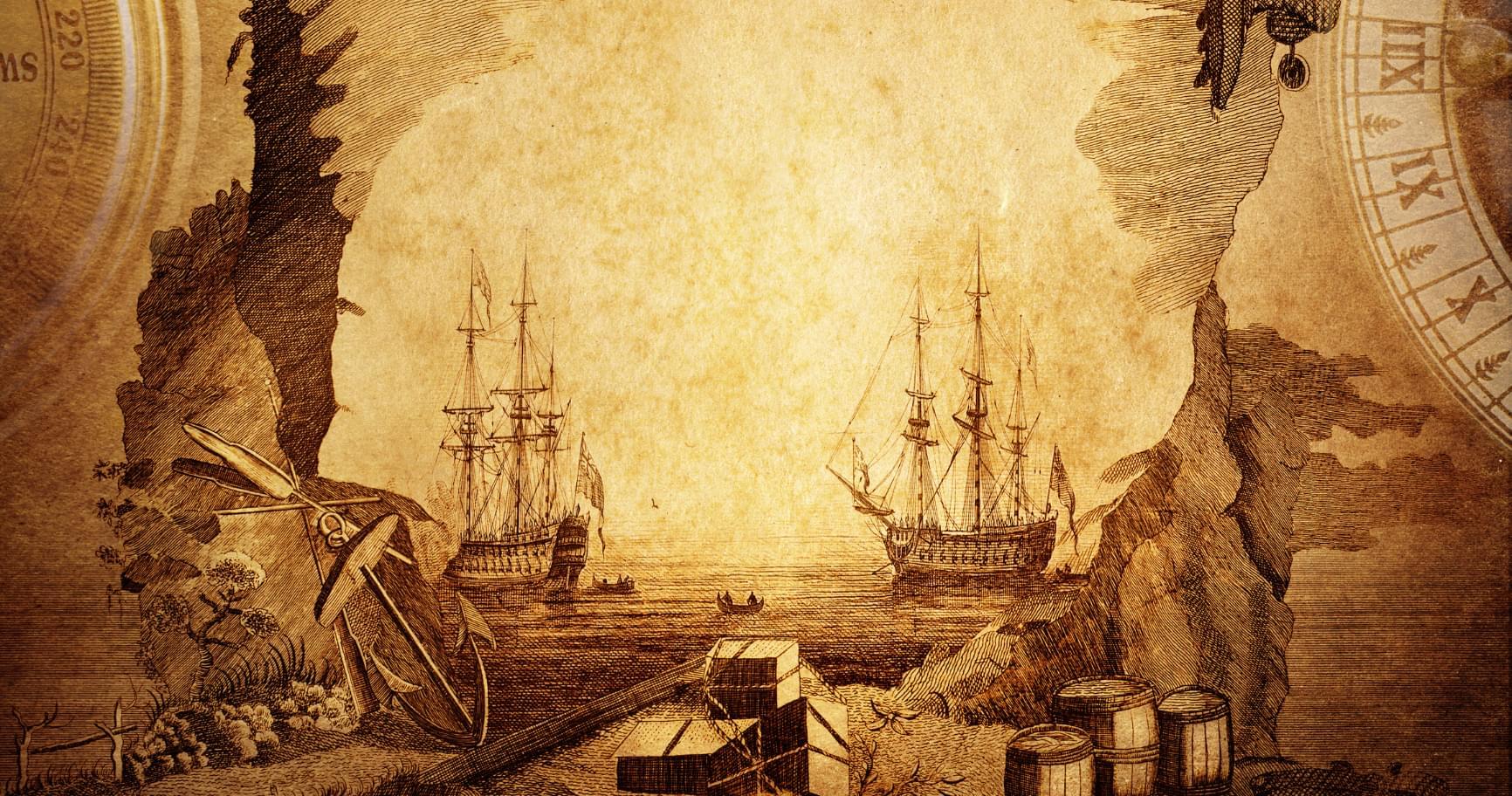 An artistic timeline illustrating significant events and milestones in the history of the Cayman Islands