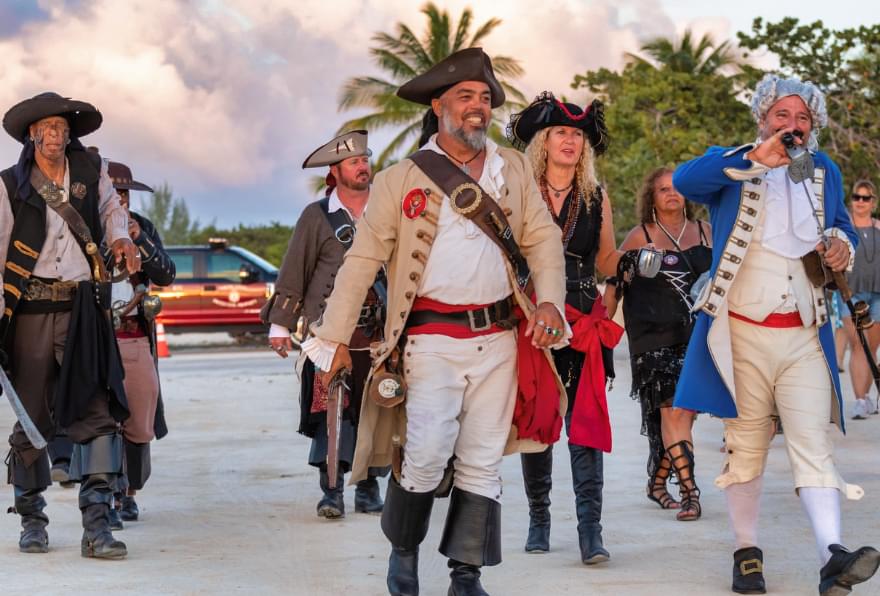Pirates in costumes at Grand Cayman’s Pirates Week Festival, a lively November event