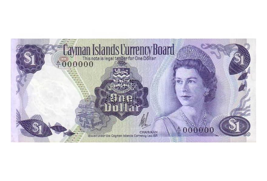A historic Cayman Islands $5 banknote featuring Queen Elizabeth II showcasing the old currency of the Cayman Islands