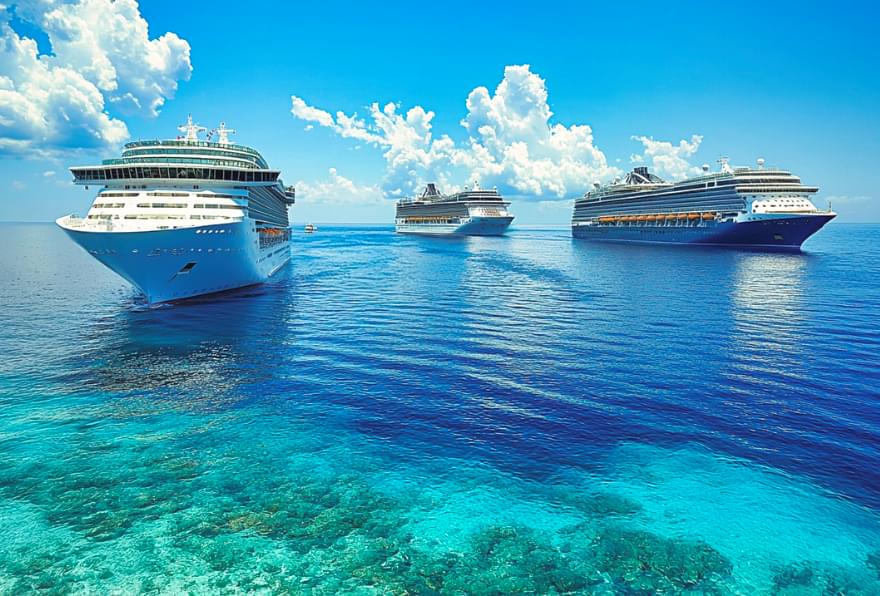 Cruise ship anchored off the coast of the Cayman Islands cruise port