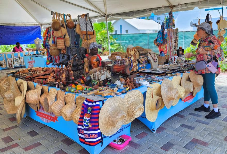 Artisan market stall displaying handmade goods near the Cayman Islands cruises