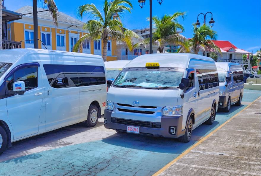 Taxis lined up near the Cayman cruise area for easy access