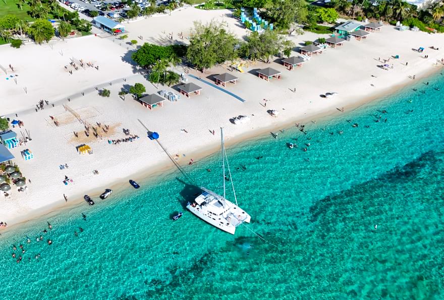 Aerial view of Seven Mile Beach, a famous thing to do in Grand Cayman island.
