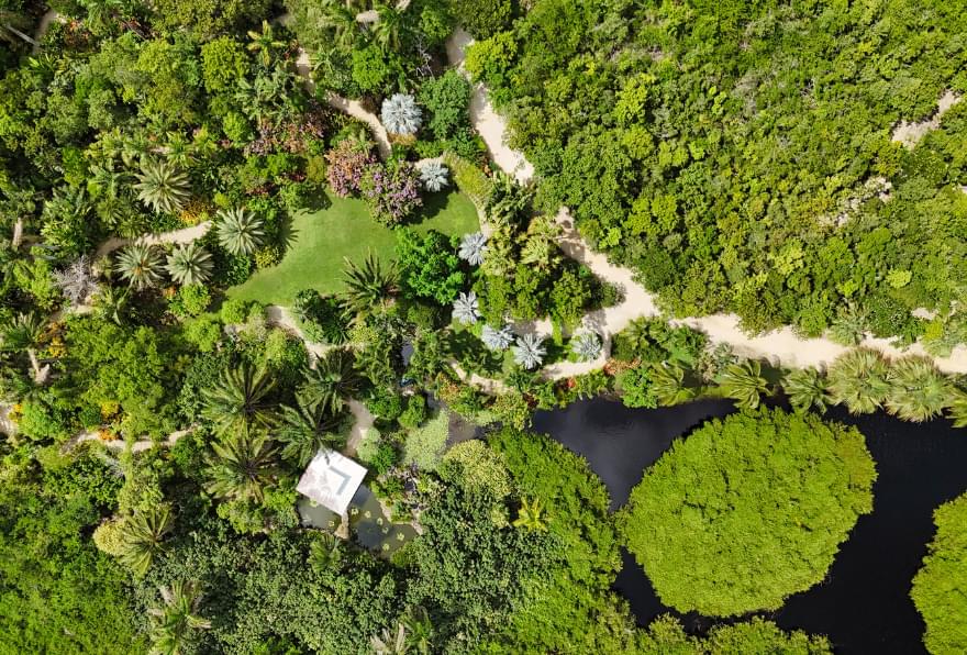 Aerial view of the Queen Elizabeth II Botanic Park's nature trail.