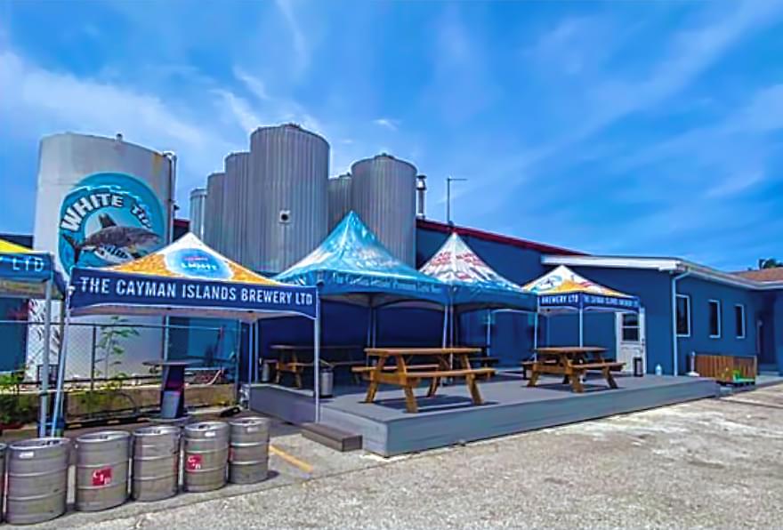 The Cayman Brewery exterior offers tastings and showcases local craft beer.