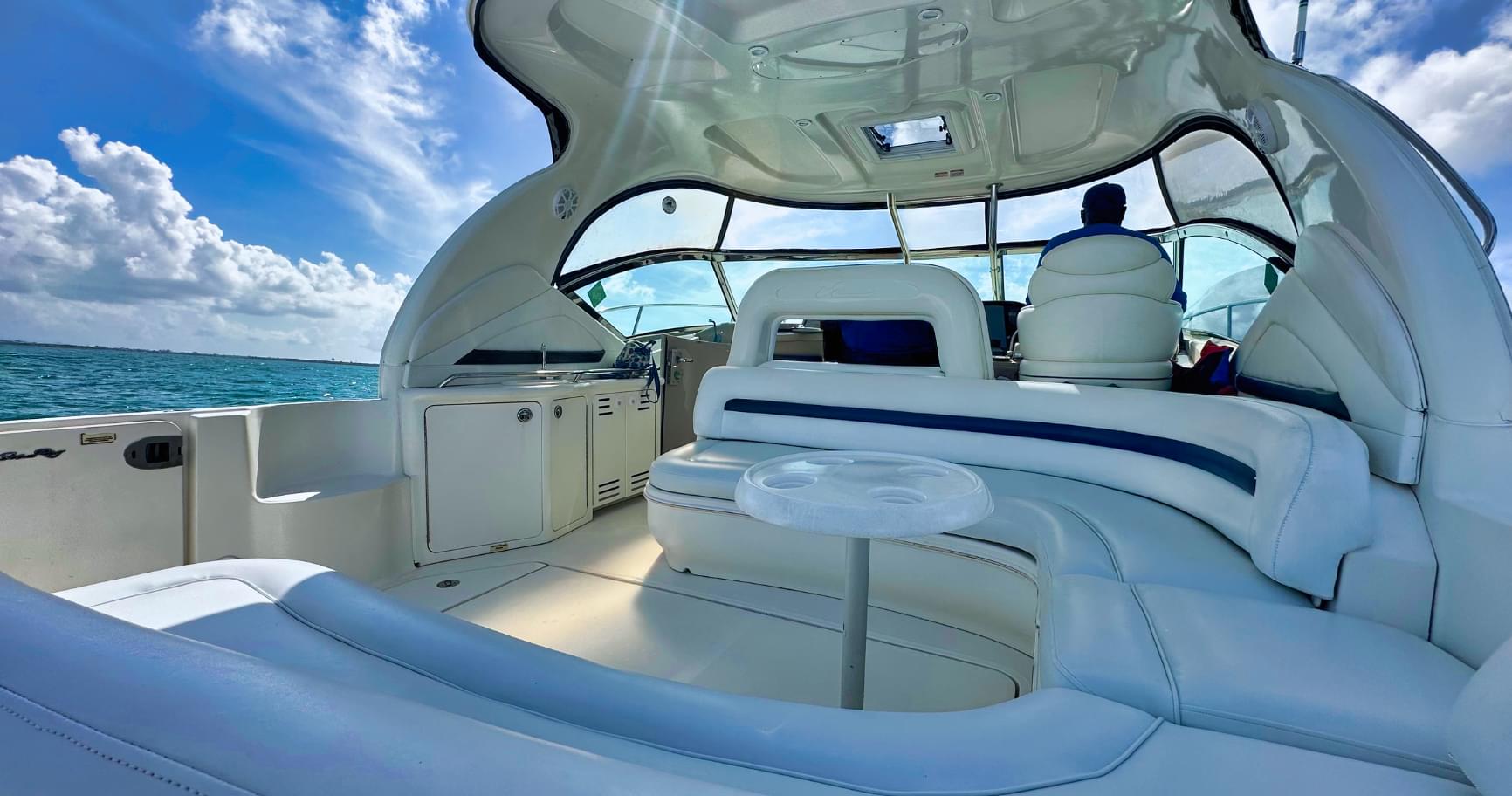 Luxurious seating area on a yacht, highlighting comfort during a Grand Cayman private tour
