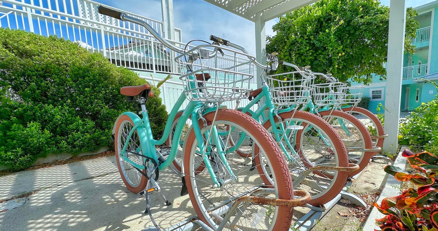 Colorful rental bikes for exploring George Town and nearby areas