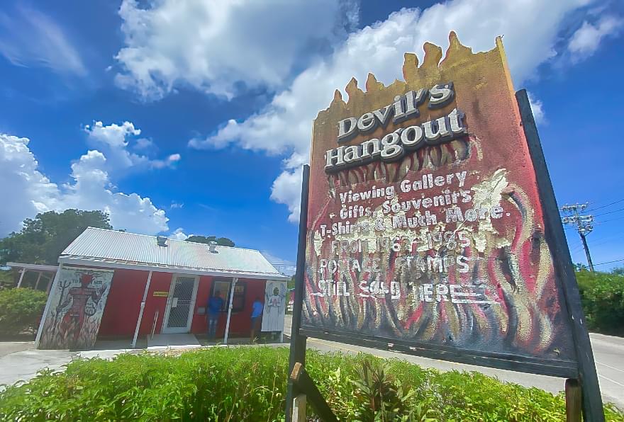 Devil’s Hangout sign in Hell, Grand Cayman, a popular photo spot