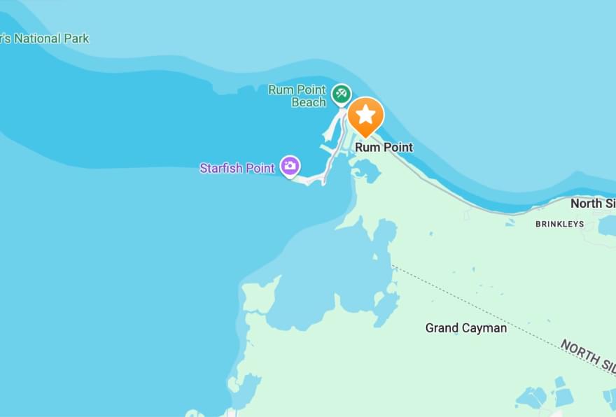 Map of Rum Point in Grand Cayman, highlighting its location on the island
