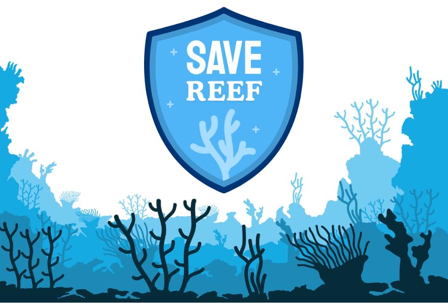 Save the Reef logo advocating for reef safe sunscreen brands and eco-friendly sun protection