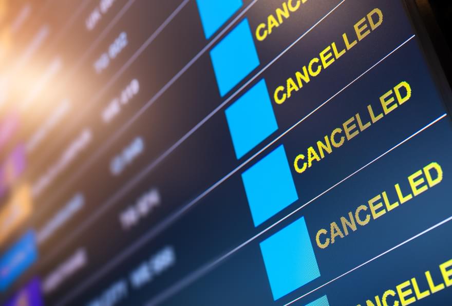 Canceled flights displayed due to severe weather