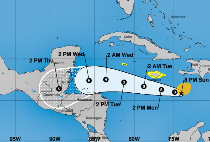 Hurricane tracking map showing updates for a hurricane Cayman Islands