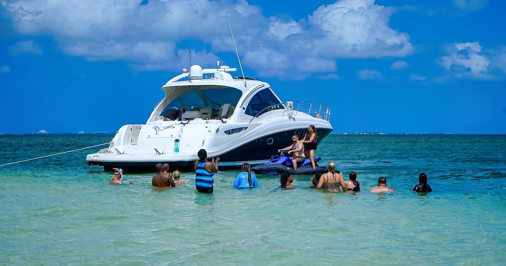 Luxury yacht anchored in clear waters, perfect for a relaxing boating experience
