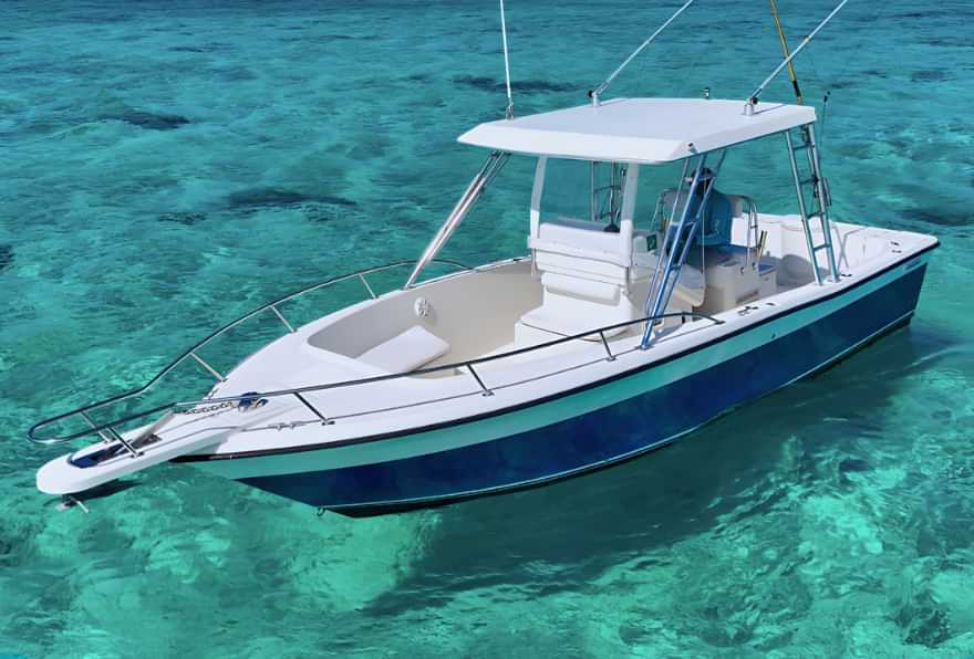 26ft pursuit boat for charter fishing grand cayman in clear turquoise water