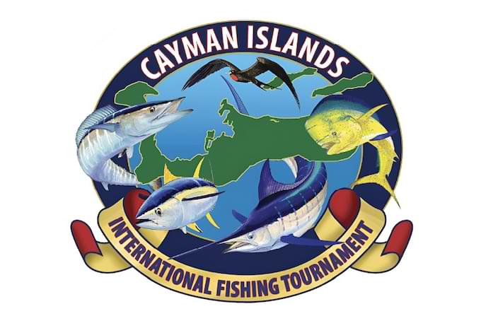 cayman islands fishing tournament logo with marlin tuna and mahi mahi